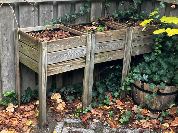 Houten plantenbakken set, Tuin en Terras, Bloembakken en Plantenbakken, Gebruikt, Hout, Binnen, 30 tot 60 cm, Minder dan 60 cm