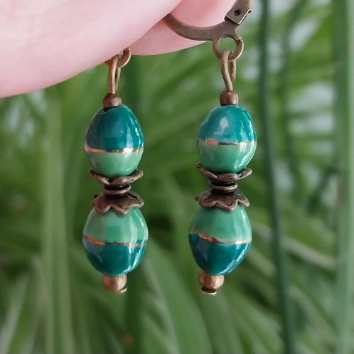 Vintage keramiek kraal oorbellen #3905, Sieraden, Tassen en Uiterlijk, Oorbellen, Zo goed als nieuw, Overige materialen, Ophalen of Verzenden