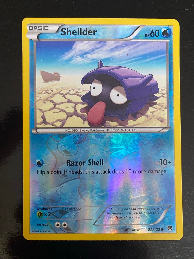 Shellder 22/122 Rev. Holo Pokémon XY Breakpoint 2016, Ophalen of Verzenden, Zo goed als nieuw, Losse kaart, Foil