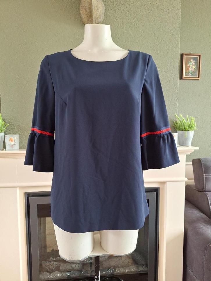 Senso donker blauwe top met rood M 38 gratis verz in NL, Kleding | Dames, Tops, Zo goed als nieuw, Maat 38/40 (M), Blauw, Lange mouw