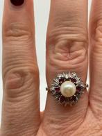 B378 Prachtige zilveren ring parel roze saffier maat 16,5, Ophalen of Verzenden, Zilver, Ring, Met edelsteen