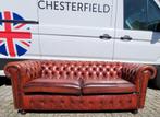 Chesterfield bank in hand gepatineerd rundleder. Uniek!, Ophalen, Gebruikt, 75 tot 100 cm