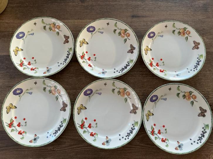 6 Janneke Brinkman gebaksbordjes Fruit & Flowers, Huis en Inrichting, Keuken | Servies, Zo goed als nieuw, Bord(en), Overige stijlen