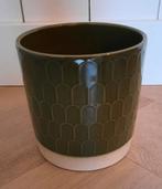 Groene Bloempot met retro patroon., Tuin en Terras, Bloempotten, Gebruikt, Rond, Minder dan 40 cm, Balkon