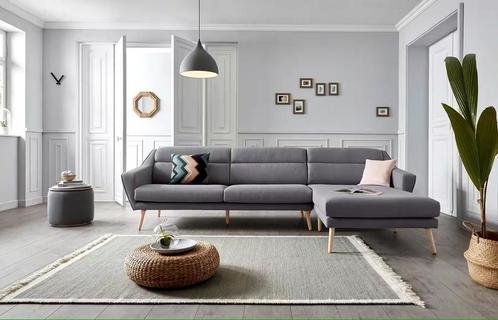 Nieuwe trendy hoekbank grijs weefstof xxl loungebank, Huis en Inrichting, Banken | Bankstellen, Zo goed als nieuw, Hoekbank, Vierpersoons of meer