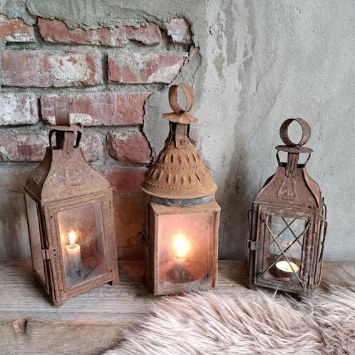 1x Oude brocante Franse lantaarn lantaarntje roest *Etage3*, Huis en Inrichting, Woonaccessoires | Overige, Gebruikt, Ophalen of Verzenden