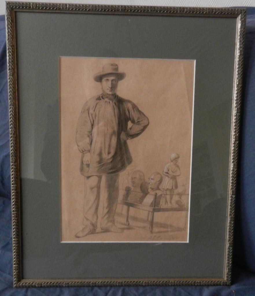 Potloodtekening Kunstenaar in atelier J.L. Cornet(1815-1882), Antiek en Kunst, Ophalen of Verzenden