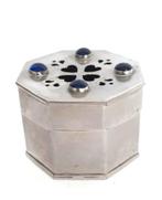 Achthoekig Potpourri doosje verchroomd met 4 blauwe stenen, Ophalen