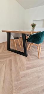 Tafel (grenen) 270x102 stalen frame. 8 persoons, Huis en Inrichting, Tafels | Eettafels, 200 cm of meer, 50 tot 100 cm, Rechthoekig