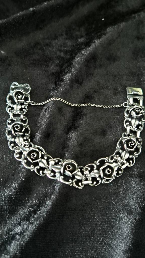 Zilveren vintage armband 163 met roosjes, Sieraden, Tassen en Uiterlijk, Armbanden, Zilver, Zilver, Ophalen of Verzenden