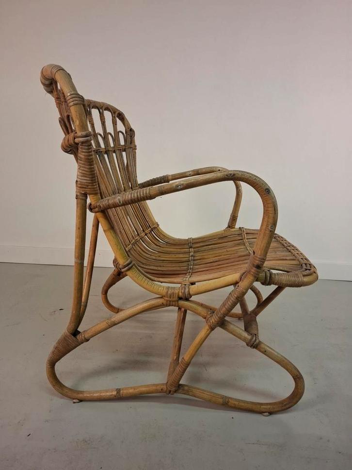 Vintage fauteuil rotan stoel Rohe Noordwolde, Huis en Inrichting, Fauteuils, Gebruikt, 50 tot 75 cm, Minder dan 75 cm, Ophalen of Verzenden