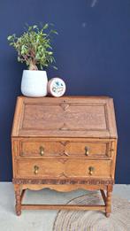 Vintage eiken secretaire, bureau met klep, ladekast kast, Ophalen, Gebruikt, Vintage, Bureau