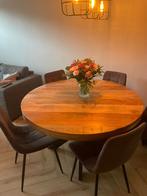 Eethoek mangohout met 5 stoelen, Huis en Inrichting, Tafels | Eettafels, Rond, Ophalen of Verzenden, Zo goed als nieuw, Vijf personen of meer