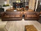 Originele Springvale chesterfield bankstel 3+2 bruin leer, Ophalen of Verzenden, Zo goed als nieuw, Leer