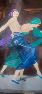 impressionisme art deco 2 flappergirls van langen olieverf, Antiek en Kunst, Ophalen of Verzenden