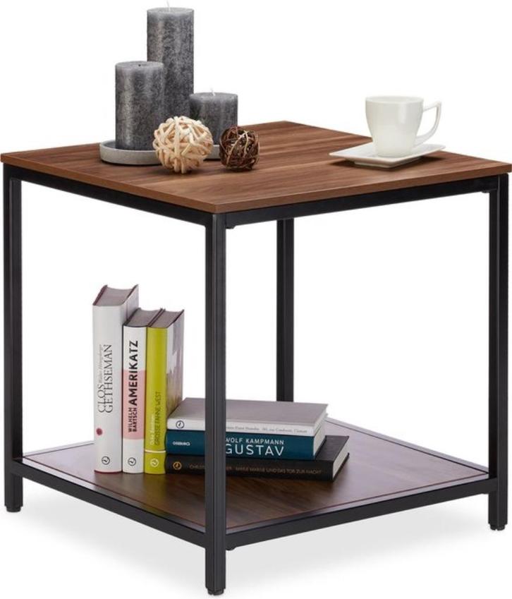 Bijzettafel hout met metalen onderstel, Huis en Inrichting, Tafels | Bijzettafels, Nieuw, Vierkant, 60 cm of meer, Minder dan 55 cm