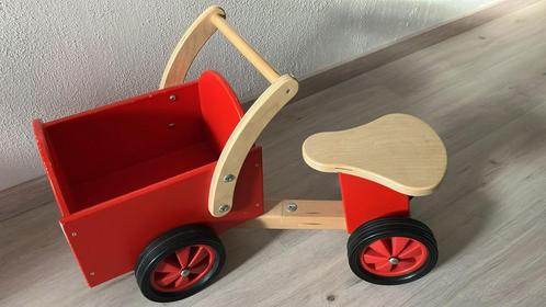 Houten Bakfiets rood loopfiets, Kinderen en Baby's, Speelgoed | Buiten | Voertuigen en Loopfietsen, Zo goed als nieuw, Loopfiets