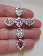 Prachtige grote zilveren kruis hanger met steentjes nr.110, Verzenden, Zo goed als nieuw, Kruis of Symbool, Zilver