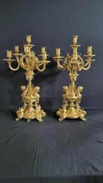 (29) Antieke Franse Nieuw Vergulde Bronzen kandelaren 1870, Ophalen of Verzenden, Koper of Brons