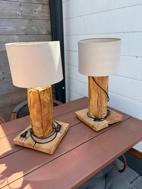 Houten Lampenset, Huis en Inrichting, Lampen | Tafellampen, Zo goed als nieuw, Minder dan 50 cm, Ophalen