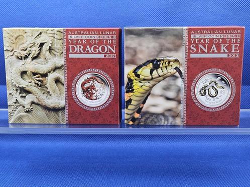 (9130-31) Australia LUNAR II DRAGON & SNAKE COLOR PROOF 1/2, Postzegels en Munten, Munten | Oceanië, Setje, Zilver, Ophalen of Verzenden