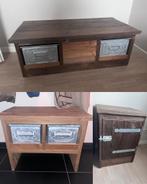 Steigerhouten nachtkastje, salontafel en kastje, Ophalen, 50 tot 100 cm, Zo goed als nieuw, Minder dan 100 cm