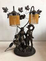 Vintage tafellamp brons met glazen kralen, Antiek en Kunst, Ophalen of Verzenden