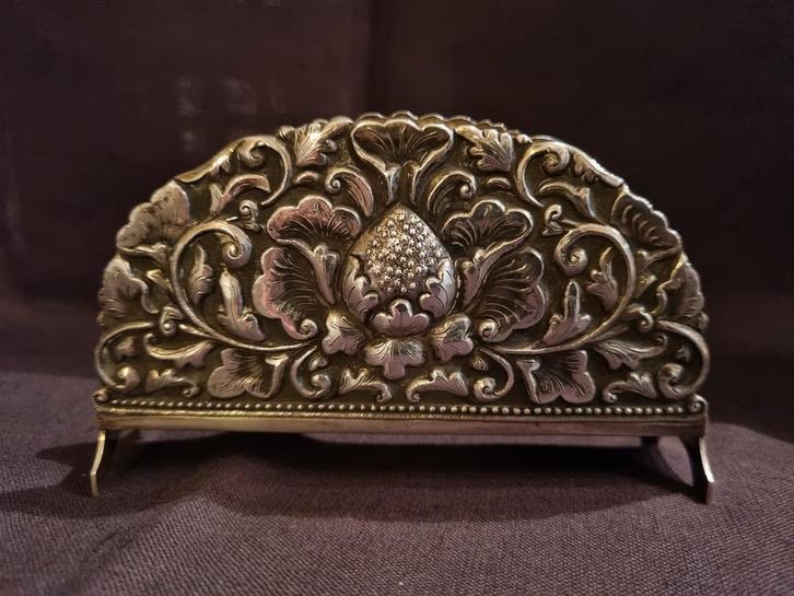 Vintage Djokja Zilveren Servethouder met Bloemmotief, Antiek en Kunst, Antiek | Goud en Zilver, Zilver, Ophalen of Verzenden