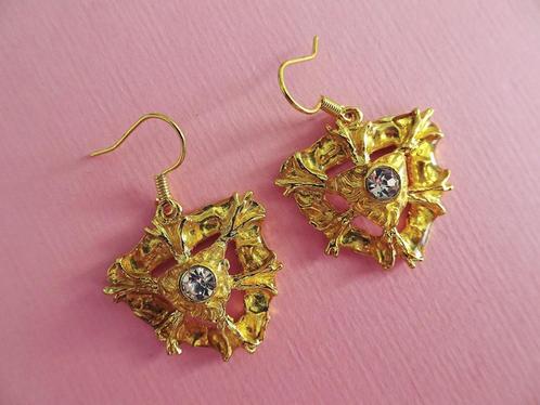 jwg Vintage 90s oorbellen geel emaille goud klr strass steen, Sieraden, Tassen en Uiterlijk, Antieke sieraden, Oorbellen, Overige materialen