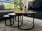 Salontafelset mangohout, Huis en Inrichting, Tafels | Salontafels, Ophalen, Rond, 50 tot 100 cm, Zo goed als nieuw