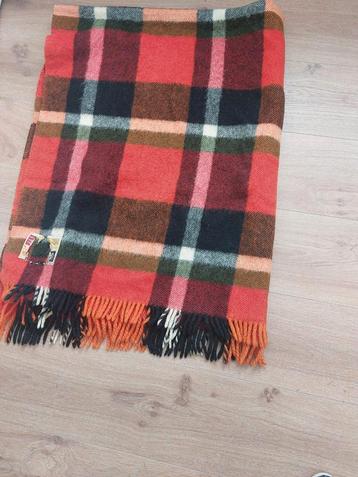 vintage deken, plaid, wol, oranje beschikbaar voor biedingen