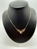 A697 Prachtige zilveren ketting goudkleur parel saffier, Sieraden, Tassen en Uiterlijk, Antieke sieraden, Ophalen of Verzenden