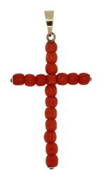 Bloedkoraal kruis grote 14k gouden fraaie ketting hanger