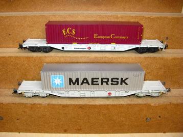 FLEISCHMANN HO : 2x containerwagons NS + DB : MAERSK + ECS beschikbaar voor biedingen