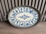 Delfts blauw dienblad met tin rand – Keramiek Velsen Holland, Antiek en Kunst, Ophalen of Verzenden