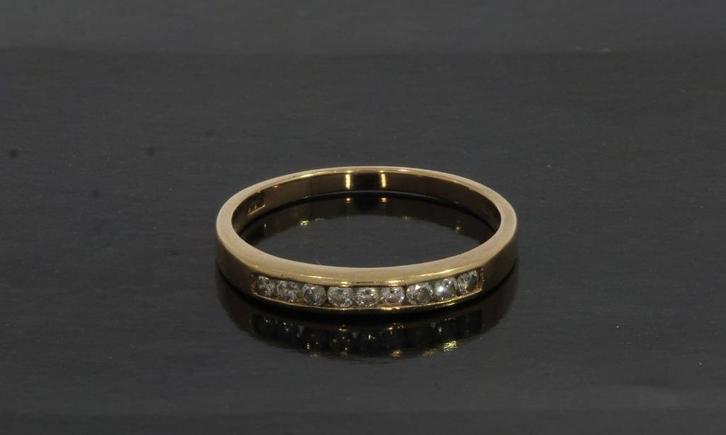 14k gouden rij alliance dames ring 9 briljant diamanten, Sieraden, Tassen en Uiterlijk, Ringen, Zo goed als nieuw, Dame, 17 tot 18