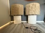 Twee ovale schemerlampen, Huis en Inrichting, Lampen | Tafellampen, Ophalen, Gebruikt, Stof, Minder dan 50 cm
