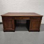 Engels mahonie schrijfbureau partnerdesk lederen blad. 178cm, Antiek en Kunst, Ophalen