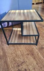 💐BIJZETTAFEL ZWART METAAL MET HOUT, Huis en Inrichting, Tafels | Salontafels, Minder dan 50 cm, Rond, Ophalen of Verzenden, Zo goed als nieuw