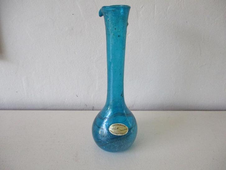 Vintage glass vase met bellen blauw glas karaf, Antiek en Kunst, Antiek | Glas en Kristal, Ophalen of Verzenden