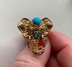 Vintage goudkleur ring olifant blauwe stenen costume Jewelry, Goud, Gebruikt, 17 tot 18, Ophalen of Verzenden