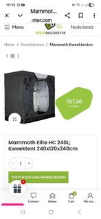Kweespullen tenten mammoth 1x pro +240 l hc 1 x pro + 240 l, Ophalen of Verzenden, Nieuw, Kweektent