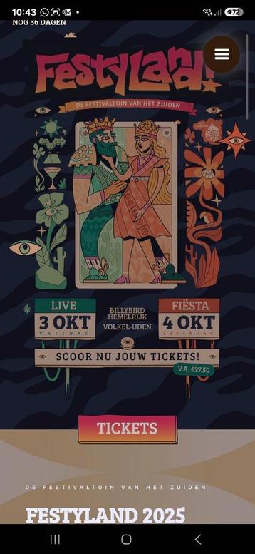 6 tickets festyland 4 oktober  beschikbaar voor biedingen