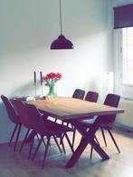houten eettafel met stalen x poot, Ophalen, 50 tot 100 cm, Zo goed als nieuw, Vijf personen of meer