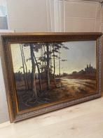 landschap schilderij met fazanten. Jos van Dijk, Antiek en Kunst, Kunst | Schilderijen | Klassiek, Ophalen of Verzenden