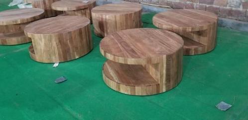 Ronde acaciahouten salontafel van 90cm met inkeping, Huis en Inrichting, Tafels | Salontafels, Nieuw, Minder dan 50 cm, 50 tot 100 cm