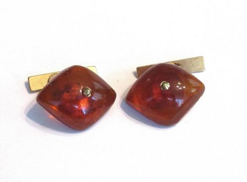 Vintage manchetknopen met Baltisch barnsteen, USSR van de 60, Sieraden, Tassen en Uiterlijk, Manchetknopen, Ophalen of Verzenden