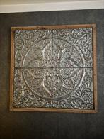 Schilderij wanddecoratie hout met ijzer 100x100cm, Huis en Inrichting, Woonaccessoires | Wanddecoraties, Ophalen, Zo goed als nieuw