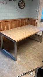 Houten Tafel met Metalen RVS Onderstel, 100 tot 150 cm, Industrial, Rechthoekig, 50 tot 100 cm