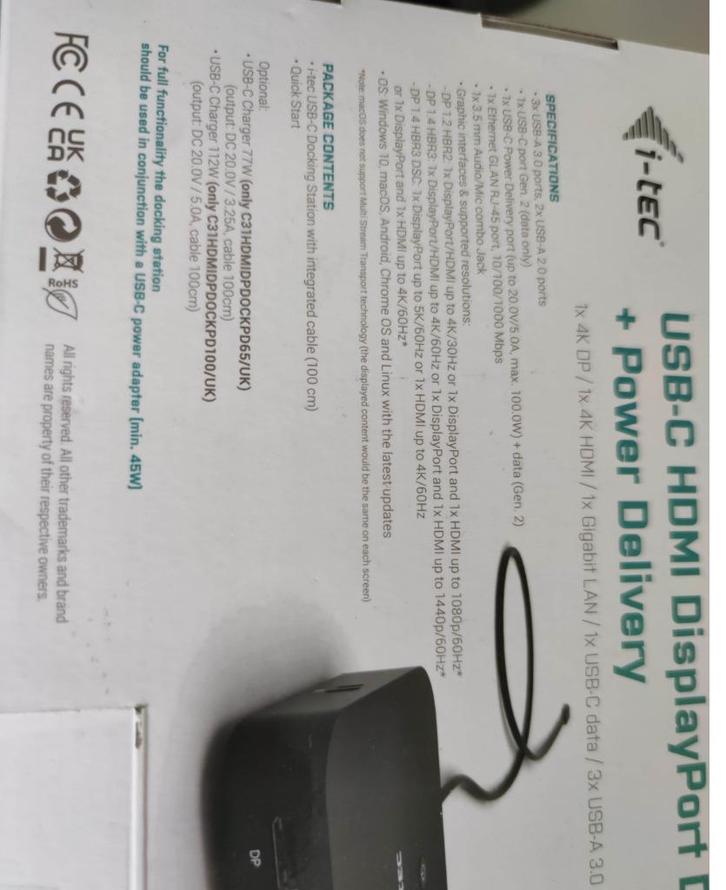 i-tec USB-C HDMI DP Dock PD100W USB C31HDMIDPDOCKPD, Computers en Software, Dockingstations, Zo goed als nieuw, USB-hub, Laptop